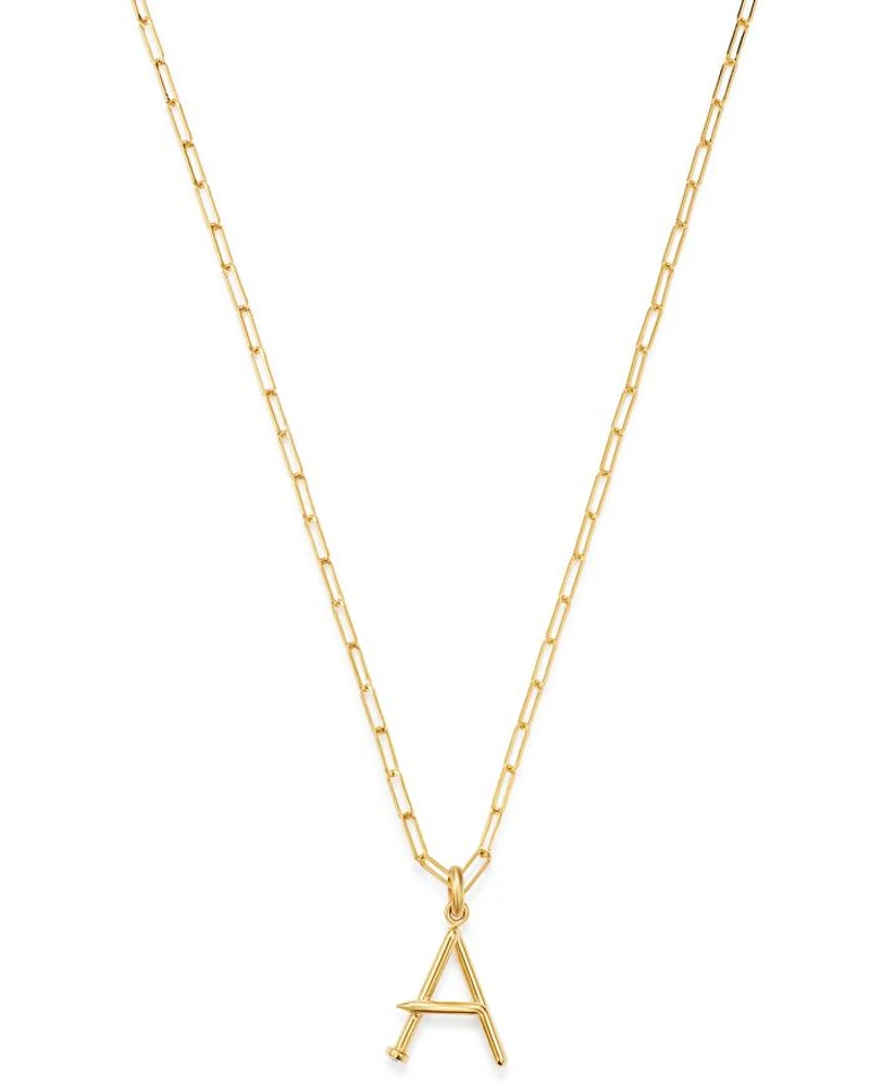 14K Yellow Gold Large Nail Initial Necklace, 18"