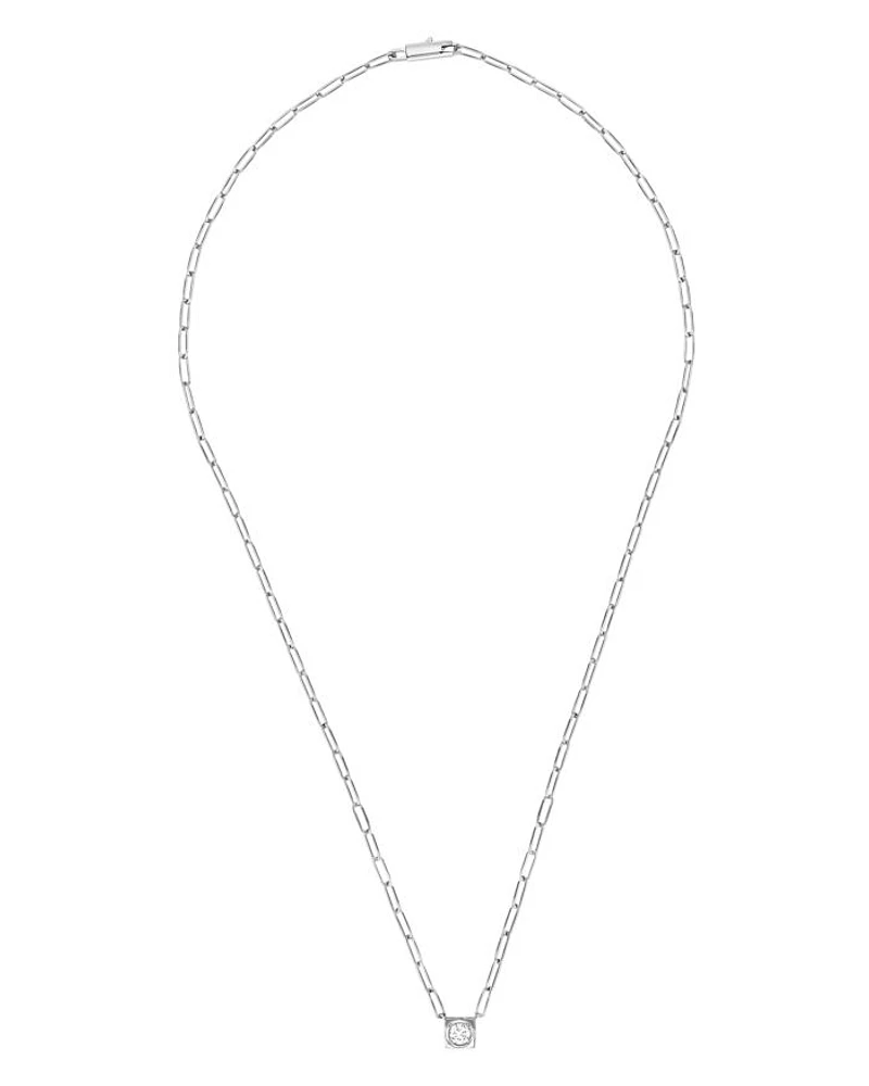 18K White Gold Le Cube Diamant Large Chain Necklace with Diamond, 17.7"
