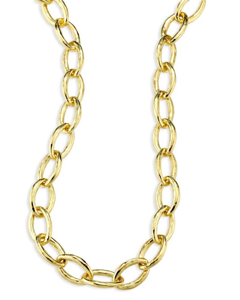 18K Yellow Gold Hammered Bastille Link Chain Necklace, 18"