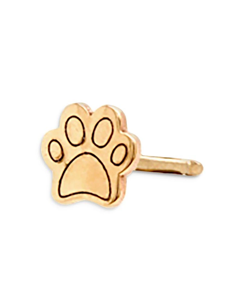 14K Yellow Gold Itty Bitty Paw Single Stud Earring