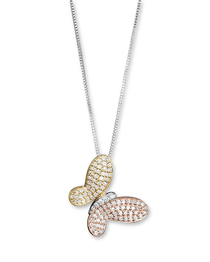 Diamond Pavé Butterfly Pendant in 14K White, Yellow and Rose Gold, 0.40 tcw - Exclusive