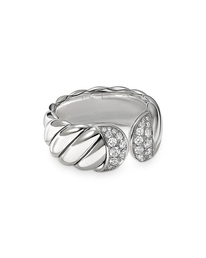 Sterling Silver Sculpted Cable Ring with Pavé Diamonds