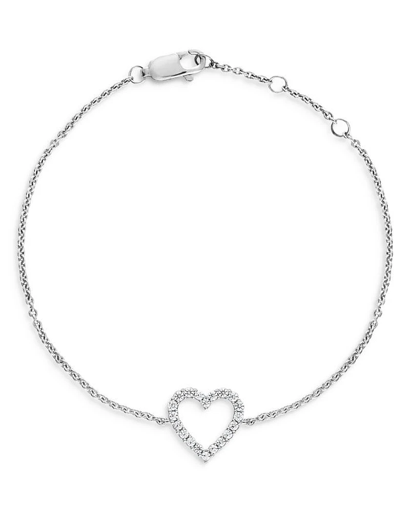 Diamond Heart Bracelet in 14K White Gold, 0.25 tcw