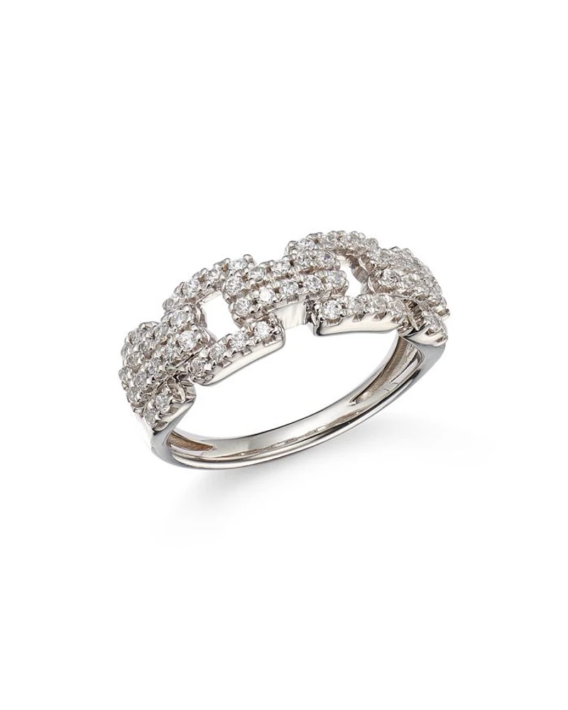 Diamond Pave Square Link Statement Ring in 14K White Gold, 0.5 tcw