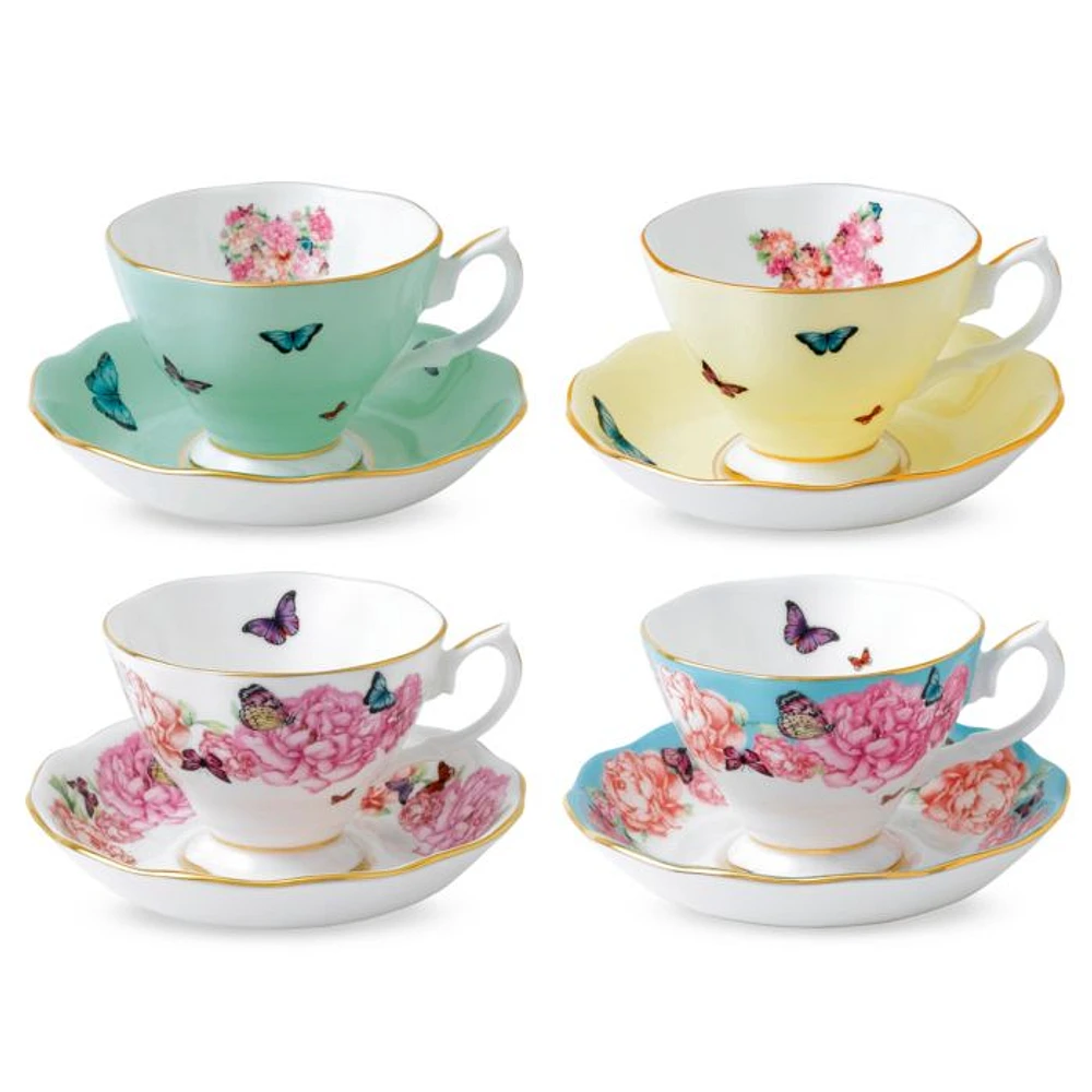 Mixed Patterns Teacup & Saucer, Set of 4