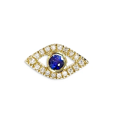 14K Yellow Gold Blue Sapphire & Diamond Evil Eye Single Stud Earring