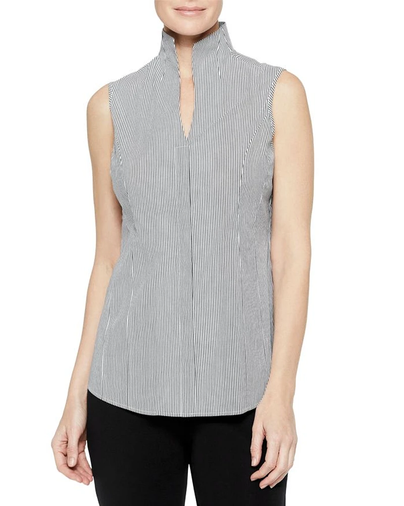 Striped Mandarin Collar Top