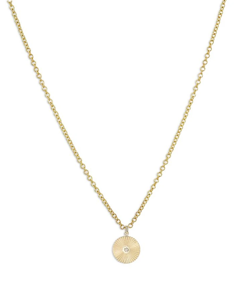 14K Yellow Gold Diamond Pleated Disc Pendant Necklace, 16-18"