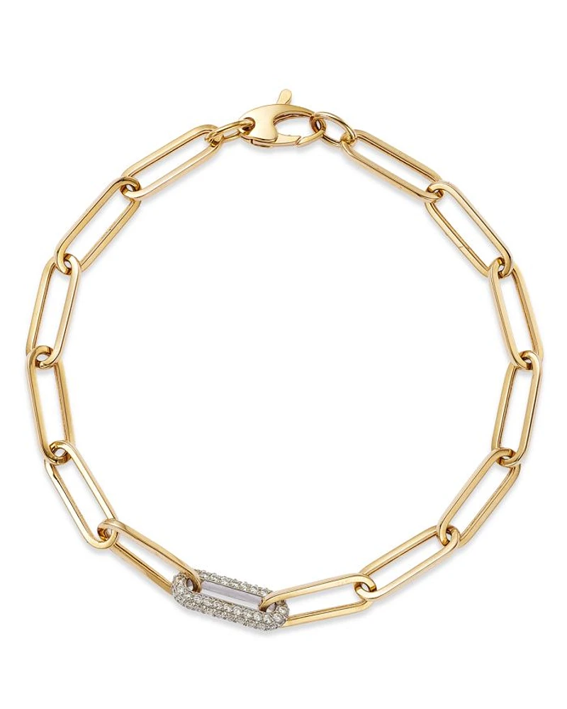 Diamond Paperclip Bracelet in 14K White & Yellow Gold