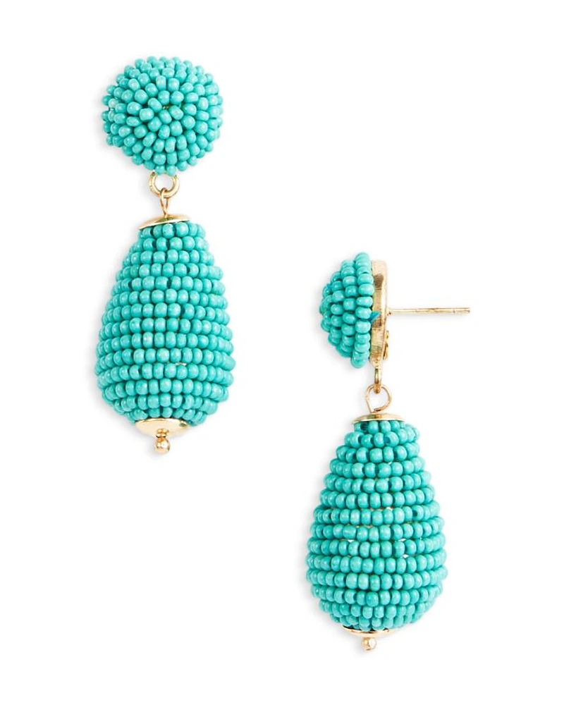 Beaded Oval Drop Earrings in Gold Tone