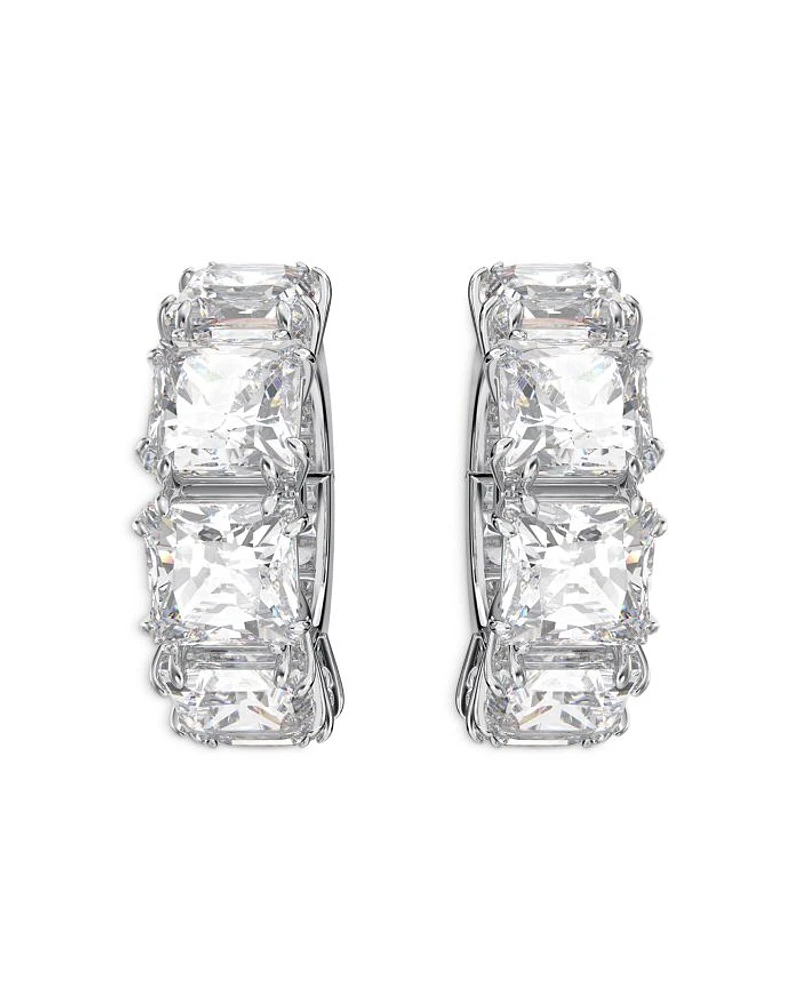 Matrix Square Crystal Clip On Hoop Earrings in Rhodium Plated