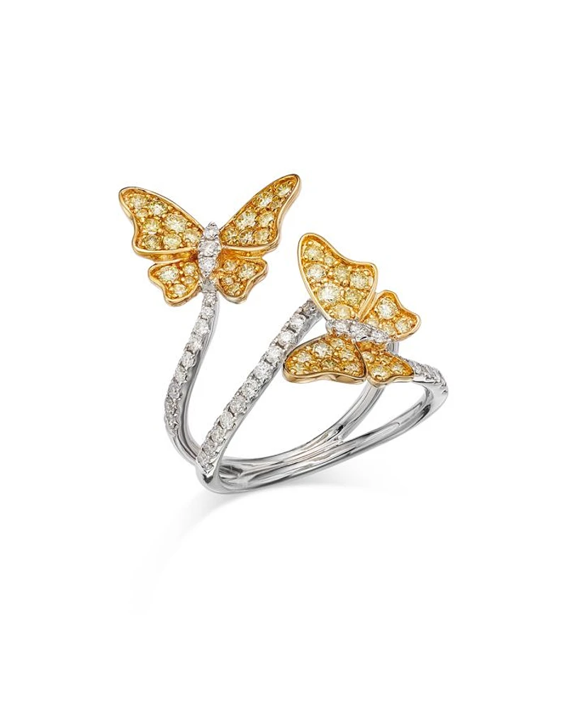 Yellow & White Diamond Butterfly Ring in 14K Yellow & White Gold