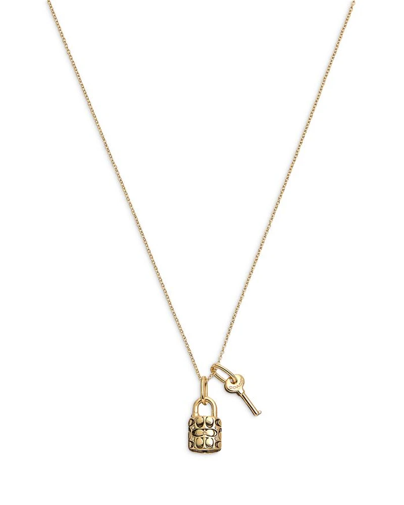 Logo Padlock & Key Charm Necklace, 16"