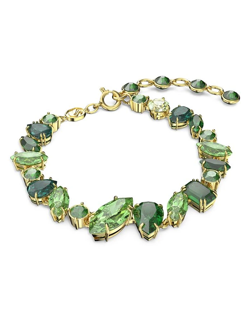 Gema Green Crystal Flex Bracelet in Gold Tone