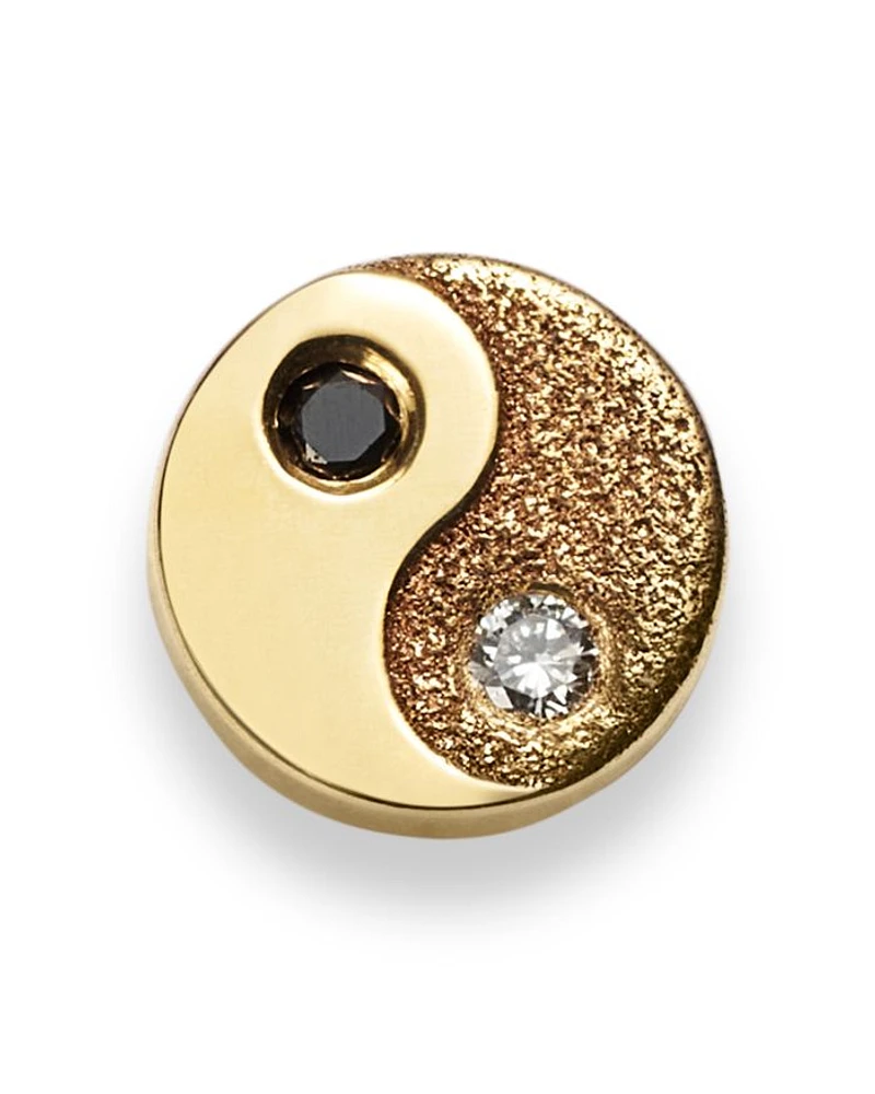 14K Yellow Gold Itty Bitty Symbols Black & White Diamond Yin Yang Single Stud Earring