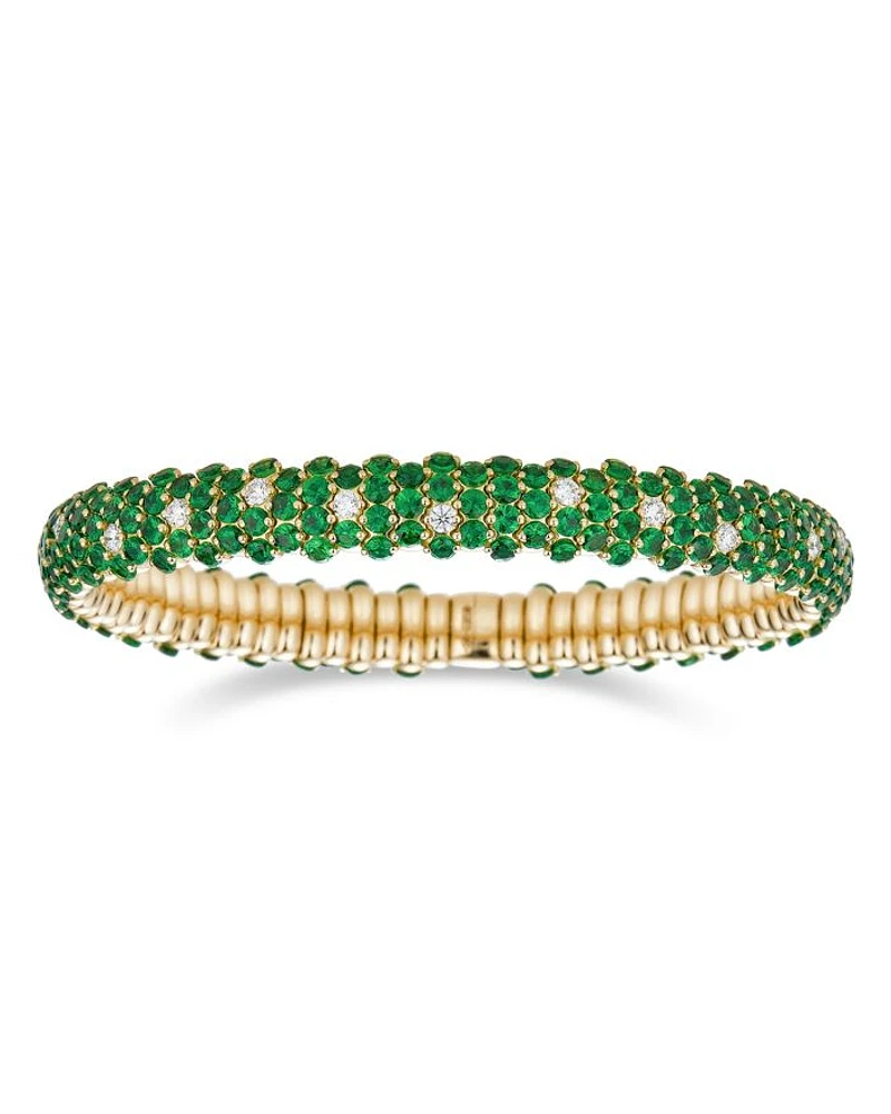 18K Yellow Gold Stretch Tsavorite & Diamond Bracelet