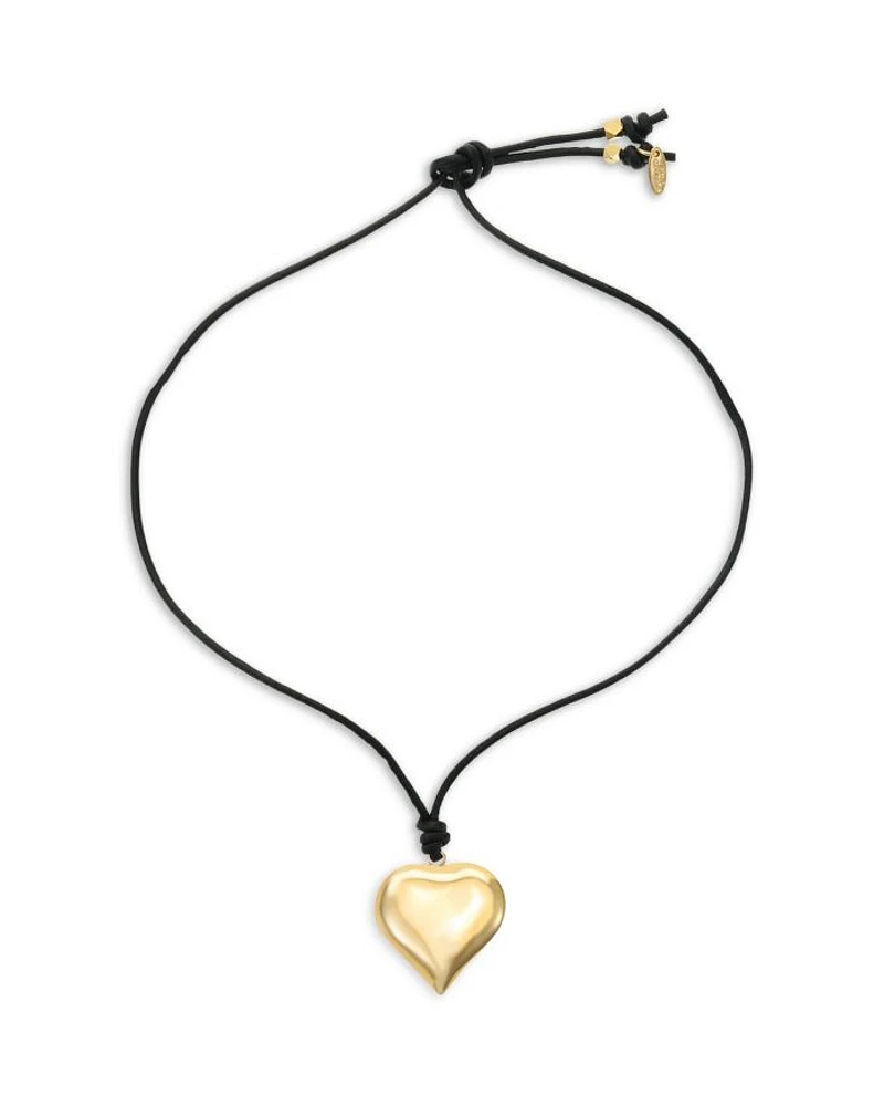 Heart Faux Leather Cord Pendant Necklace in 18K Gold Plated, 20"