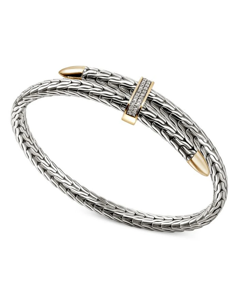 14K Yellow Gold & Sterling Silver Diamond Spear Flex Cuff