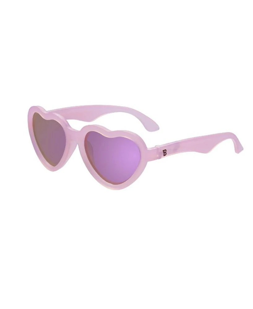 Frosted Pink Heart Purple Polarized Mirrored Lens Sunglasses