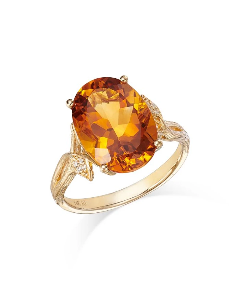 Red Citrine & Diamond Accent Statement Ring in 14K Yellow Gold