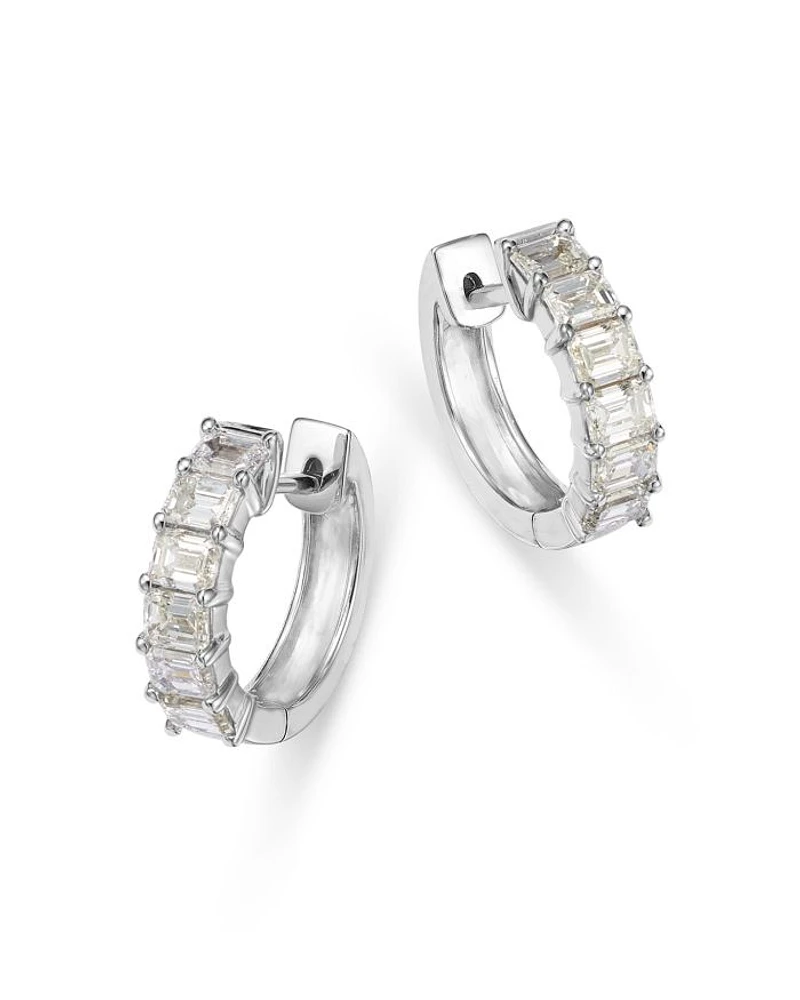 Diamond Emerald Cut Diamond Huggie Earrings in 18K White Gold, 1.0 tcw