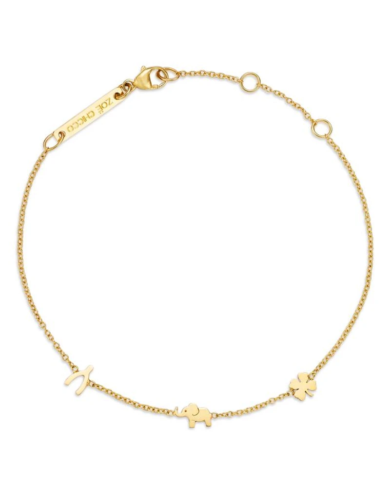 14K Yellow Gold Itty Bitty Symbols Luck Link Bracelet