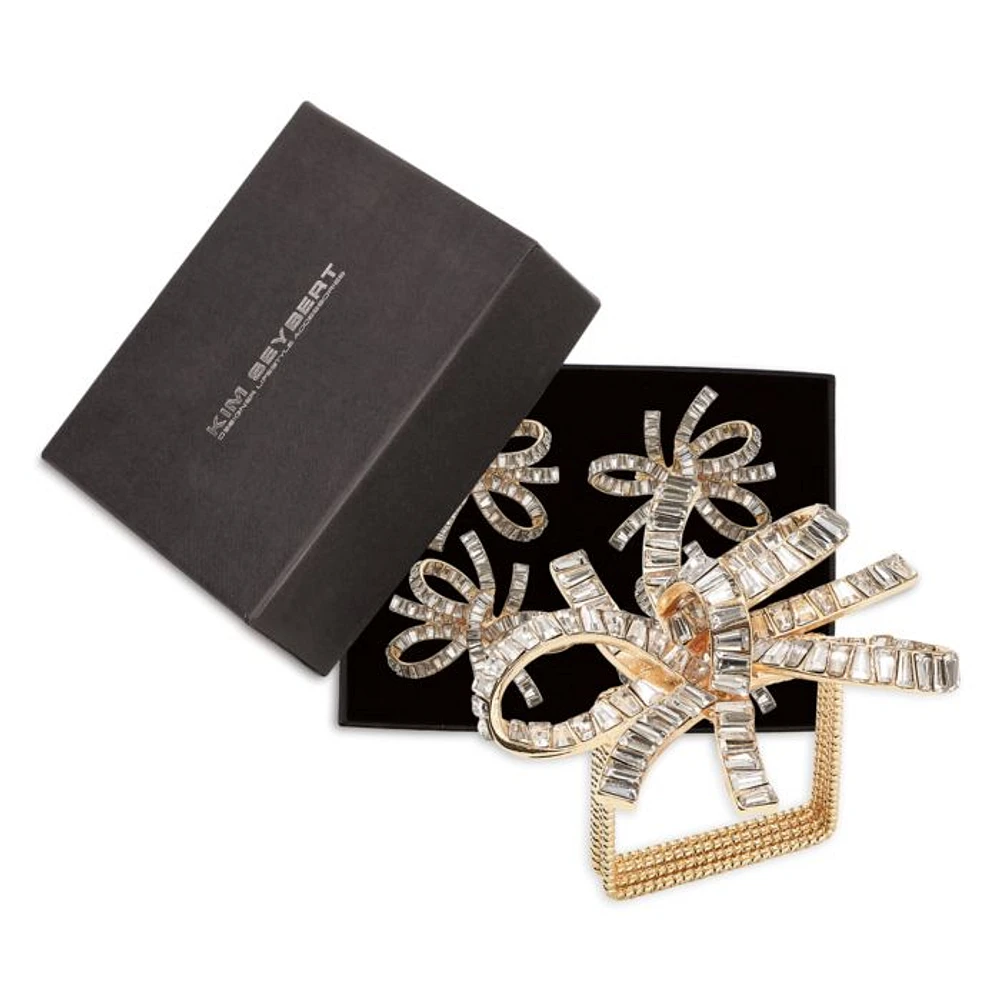 Jeweled Bow Napkin Ring in Gold & Crystal, Set of 4 in a Gift Box