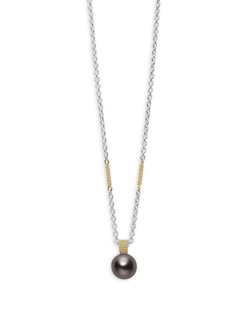 18K Yellow Gold & Sterling Silver Luna Pearl Pendant Necklace, 16-18"