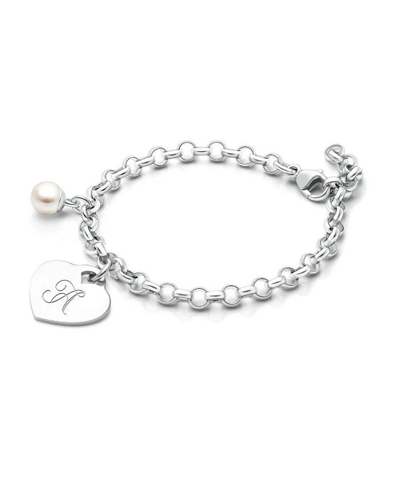 Girls' Sterling Silver Classic Charm Bracelet & Engraved Initial 6.25" - Children