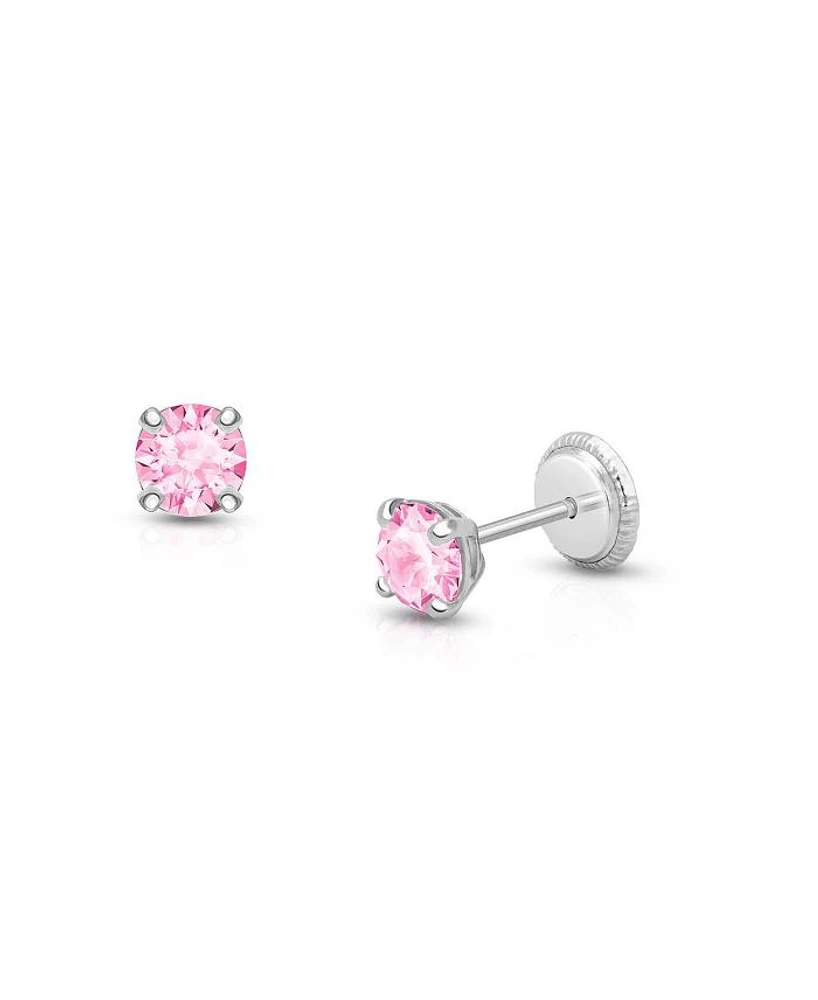 Girls' 14K Gold 4mm Pink Round Cut Studs Screw Back Earrings - Baby, Little Kid, Big Kid