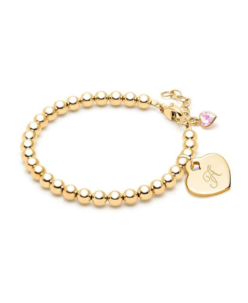 Girls' 14K Gold 4mm Beads & Diamond Initial 6.25" Bracelet - Children