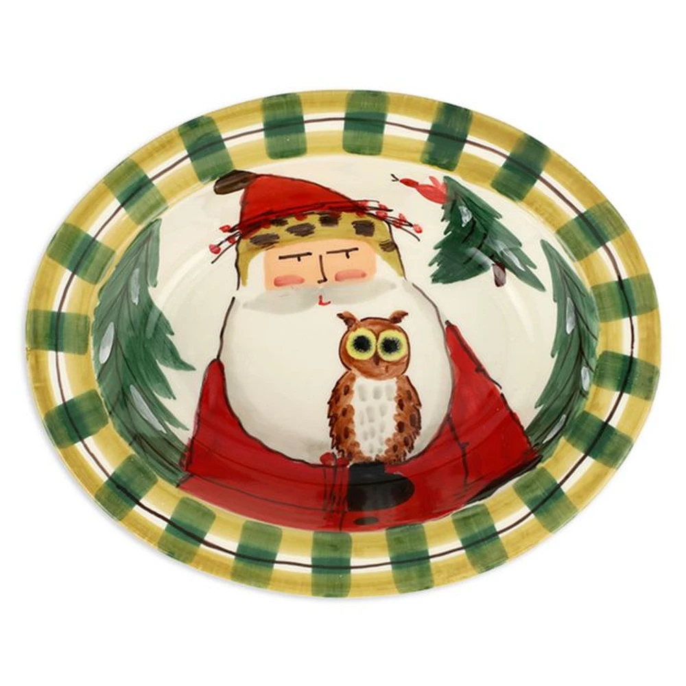 Old St. Nick Small Rimmed Oval Bowl with Owl