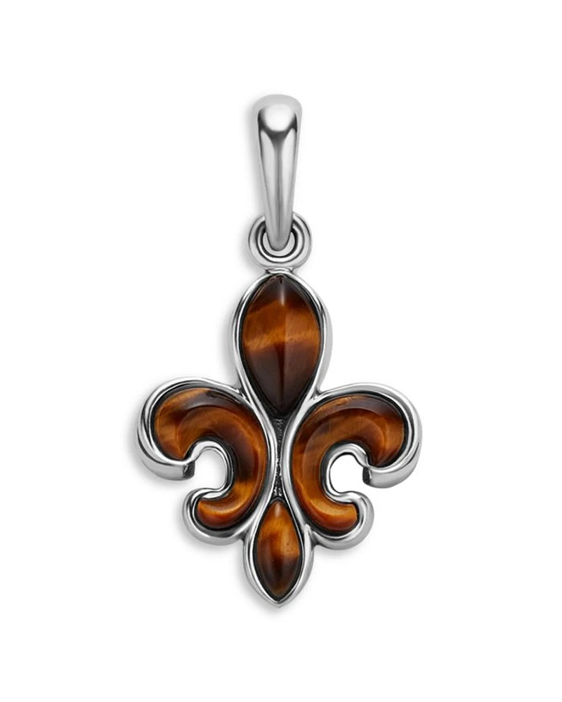 Men's Sterling Silver Anthem Tiger Eye Fleur de Lis Pendant - Exclusive