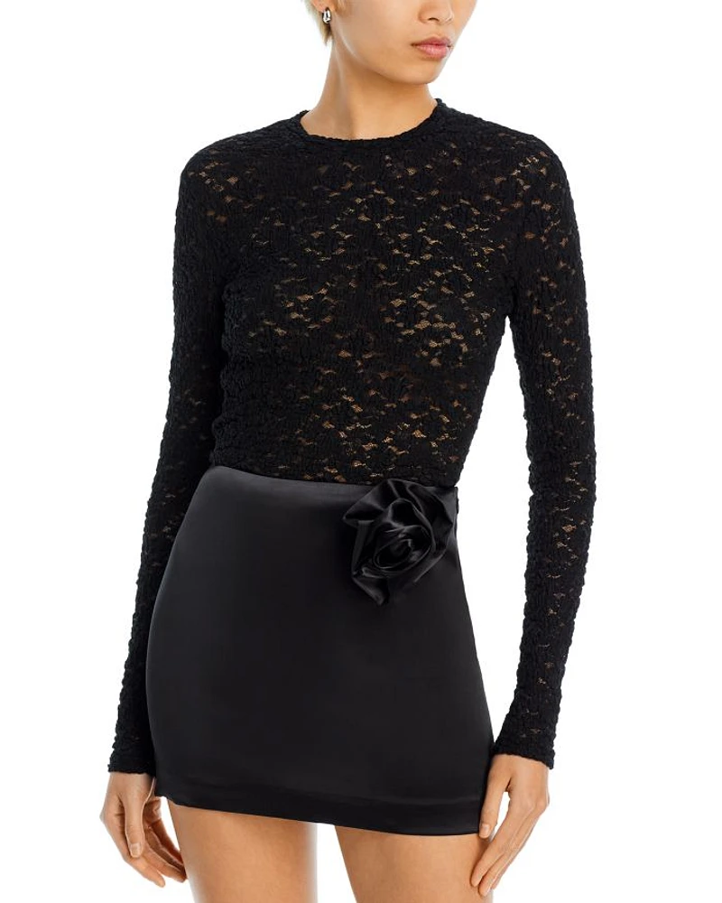 Puckered Lace Long Sleeve Top - Exclusive