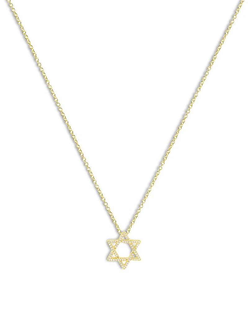 14K Gold Diamond Star Of David Pendant Necklace, 18"