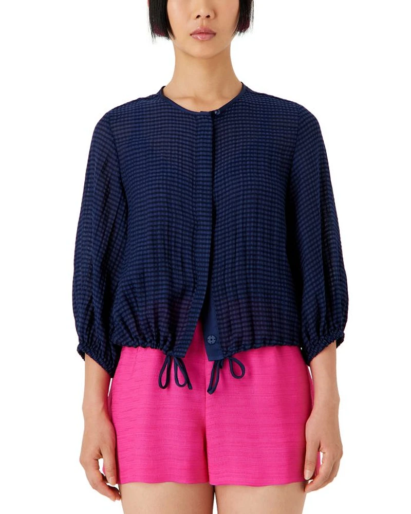 Seersucker Drawstring Hem Jacket