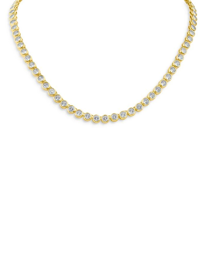 Round Bezel Set Tennis Necklace, 16"