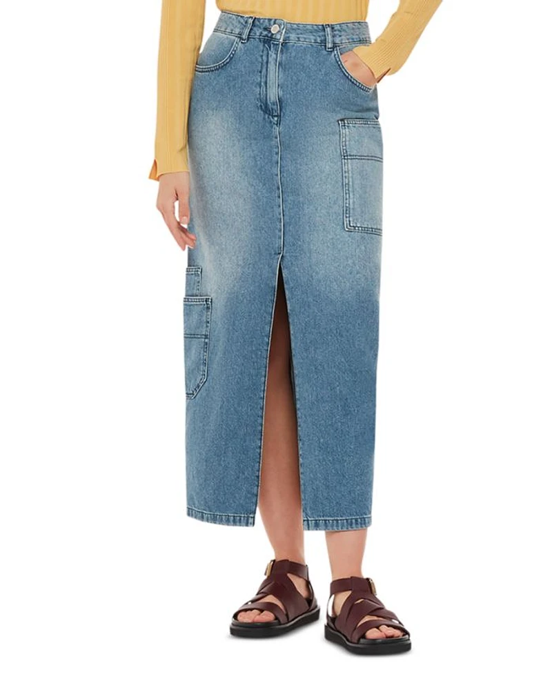 Cora Utility Cotton Denim Maxi Skirt