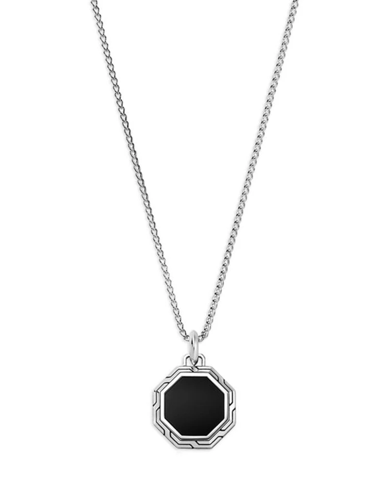 Men's Sterling Silver Onyx Pendant Necklace, 22"
