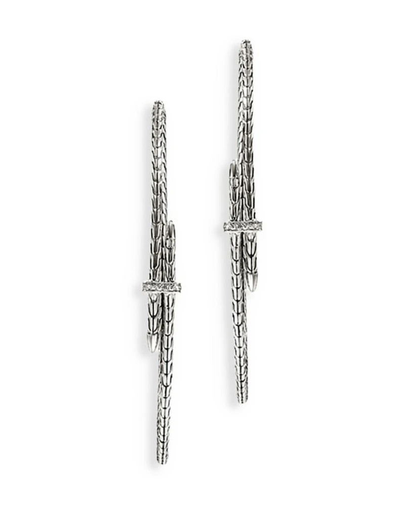 Sterling Silver Spear Diamond Bypass Hoop Earrings