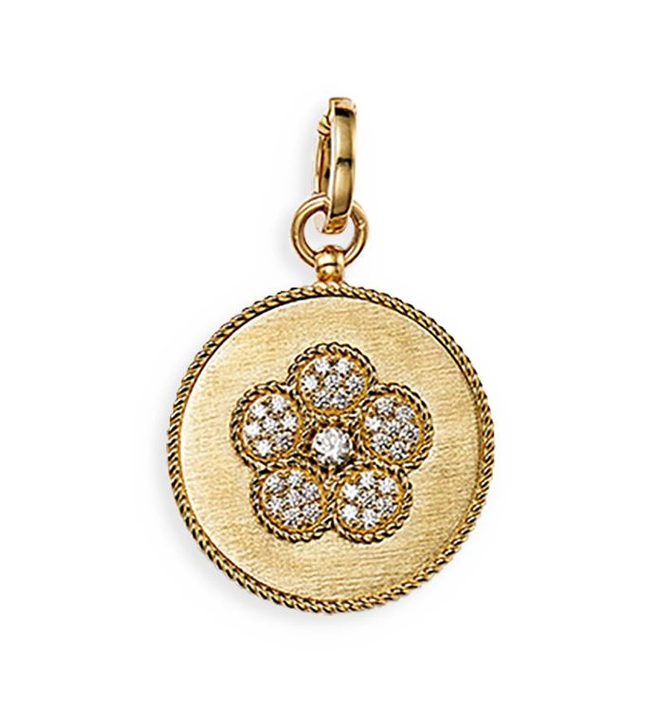 18K Yellow Gold Daisy Diamond Flower Medallion Pendant - Exclusive