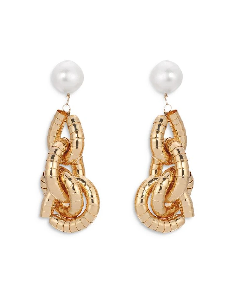 Liquid Link Cultured Freshwater Pearl Drop Earrings in 18K Gold Plated