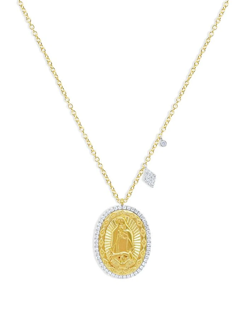 14K Yellow & White Gold Diamond Saint Guadalupe Pendant Necklace, 18"