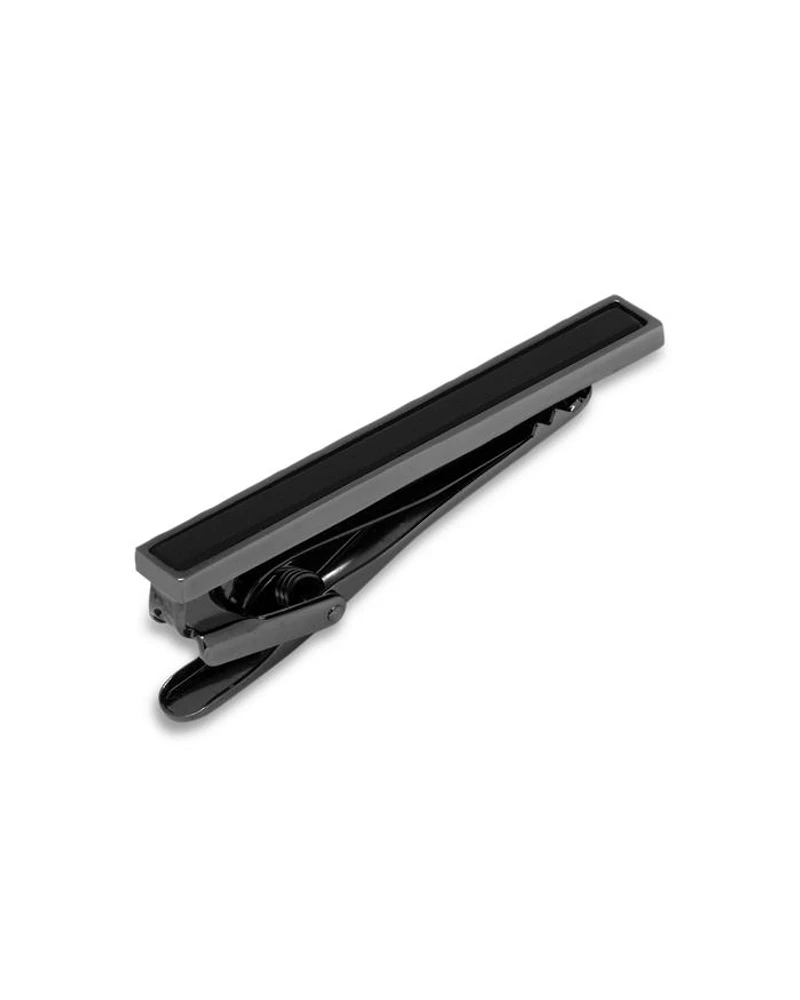 Gunmetal-Tone Onyx Inlaid Tie Clip