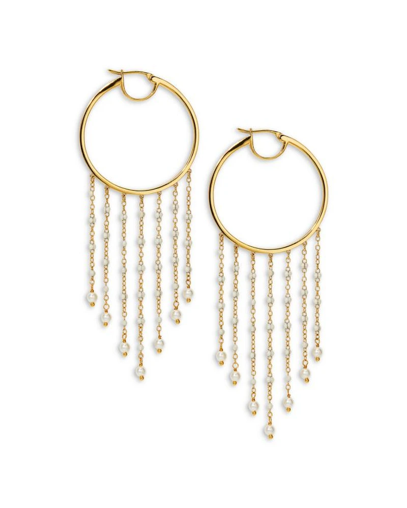 Imitation Pearl Chain Fringe Hoop Earrings