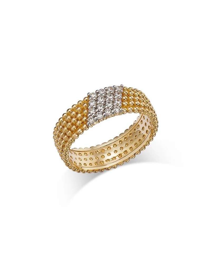 Diamond Beaded Statement Ring 14K Yellow Gold, 0.25 tcw