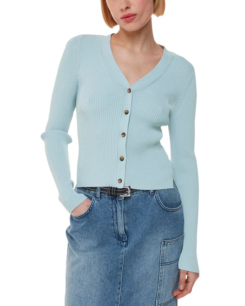 Ribbed V Neck Cardigan Sweater