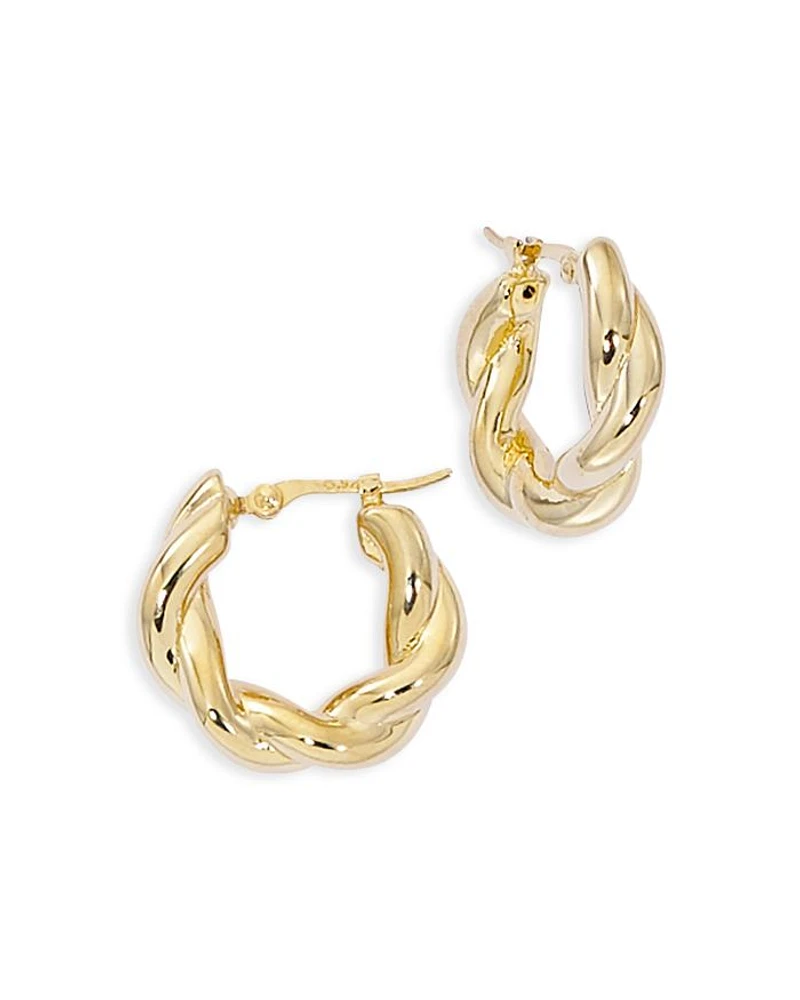 14K Yellow Gold Twist Style Small Hoop Earrings