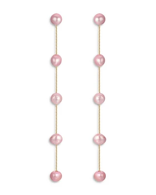 Pink Cultured Freshwater Pearl Linear Drop Earrings in 18K Gold Plated