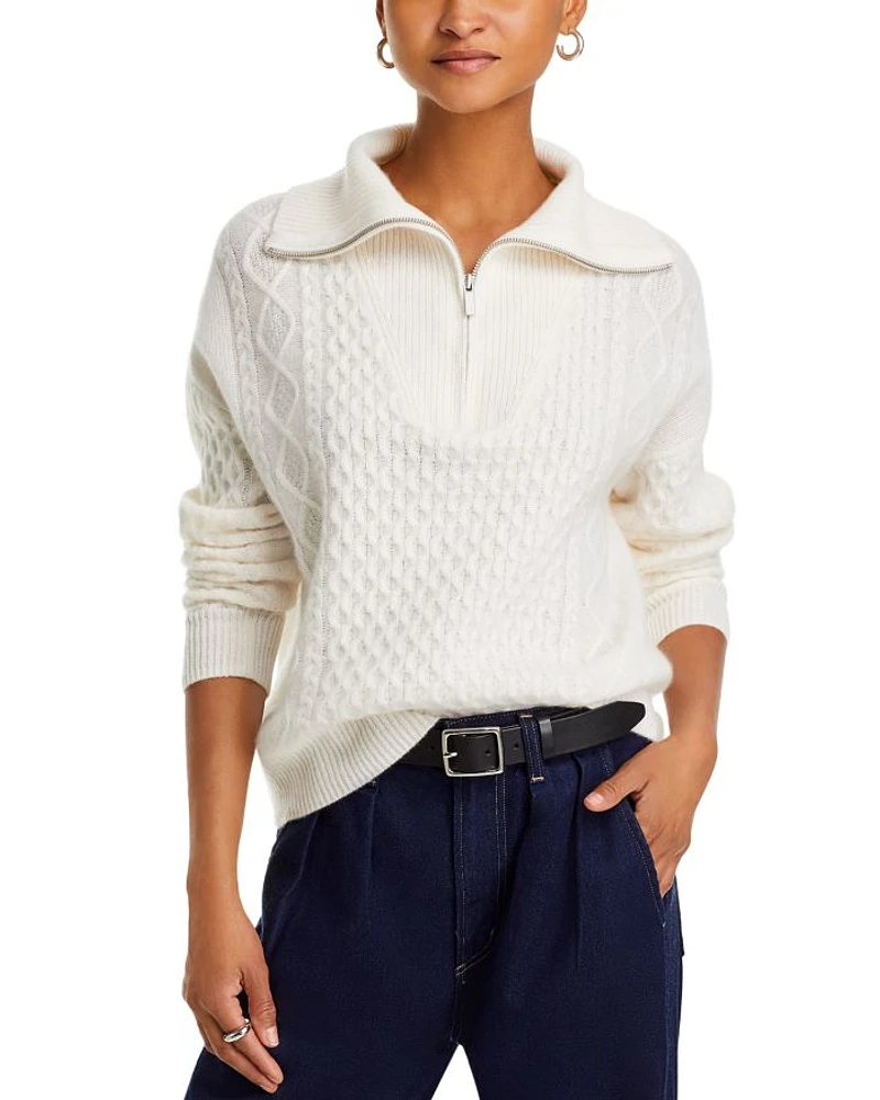 Cashmere Quarter Zip Cable Knit Sweater - Exclusive